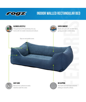 INDOOR WALLED RECTANGULAR BED - Extra Large -Navy Blue